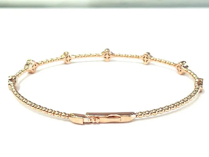 Diamond 14K Rose Gold - Yellow Gold & White Gold Flower Bangle Bracelet 0.45 Cts