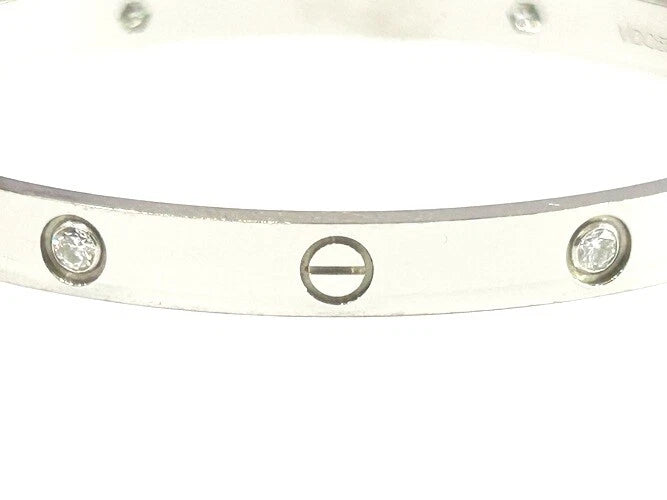 Cartier 18K White Gold Love Bracelet Classic Model 4 Diamonds with Box & Papers