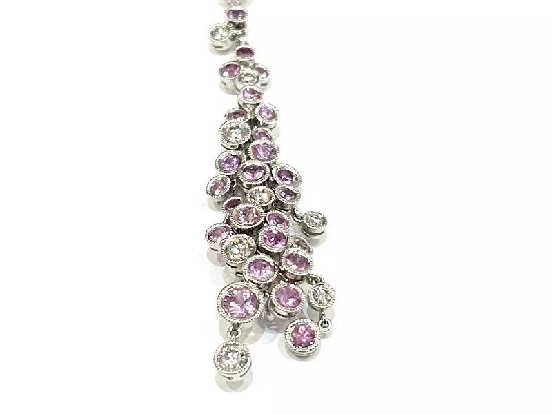 Diamond & Pink Sapphire 14K White Gold 3-Strand Necklace 6.50 Carats