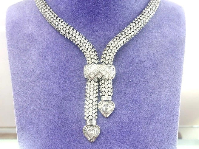 18K White Gold Diamond Lariet Rope Necklace 63.00-70.00 Carat Total Weight