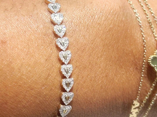 14K Yellow Gold Diamond Heart Tennis Bracelet 1.50 Carats