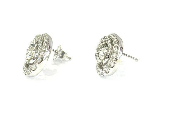 14K White Gold Diamond Double Circle Stud Earrings 1.00 Carats