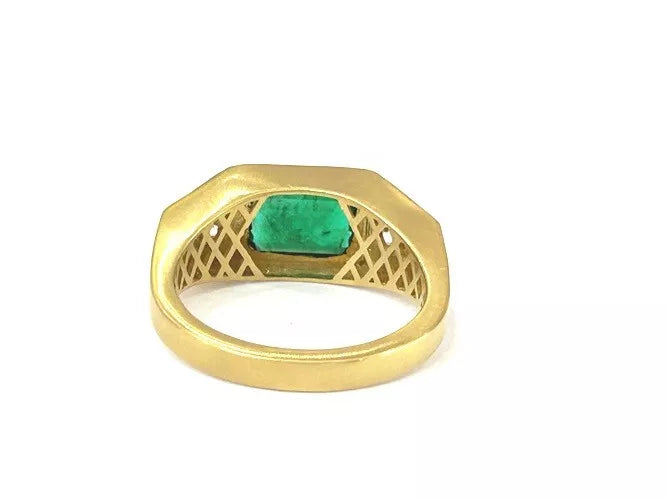 14K Yellow Gold Emerald & Diamond Signet Ring 2.03 Carat Total Weight