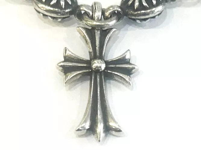 Sterling Silver Chrome Hearts Cross Ball Tiny Cross Bracelet 39.51 Grams