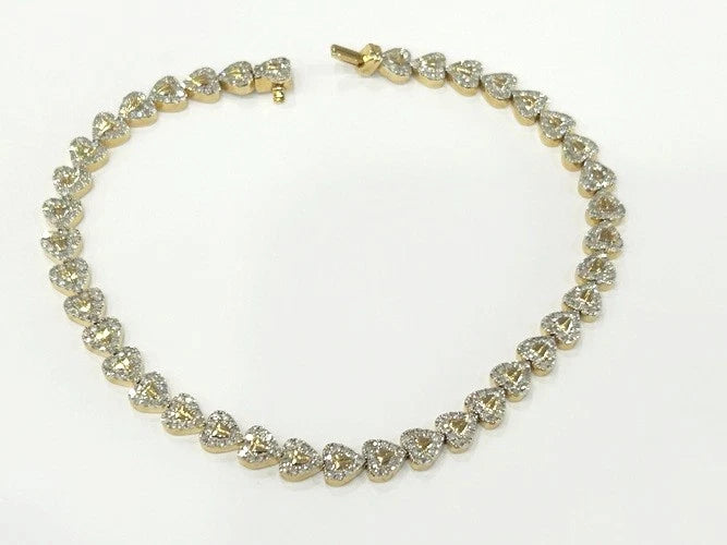 14K Yellow Gold Diamond Heart Tennis Bracelet 1.50 Carats
