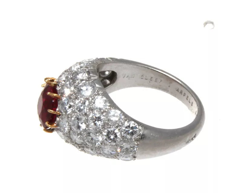 Van Cleef & Arpels Platinum, Natural Burma No Heat Ruby & Diamond Ring GIA