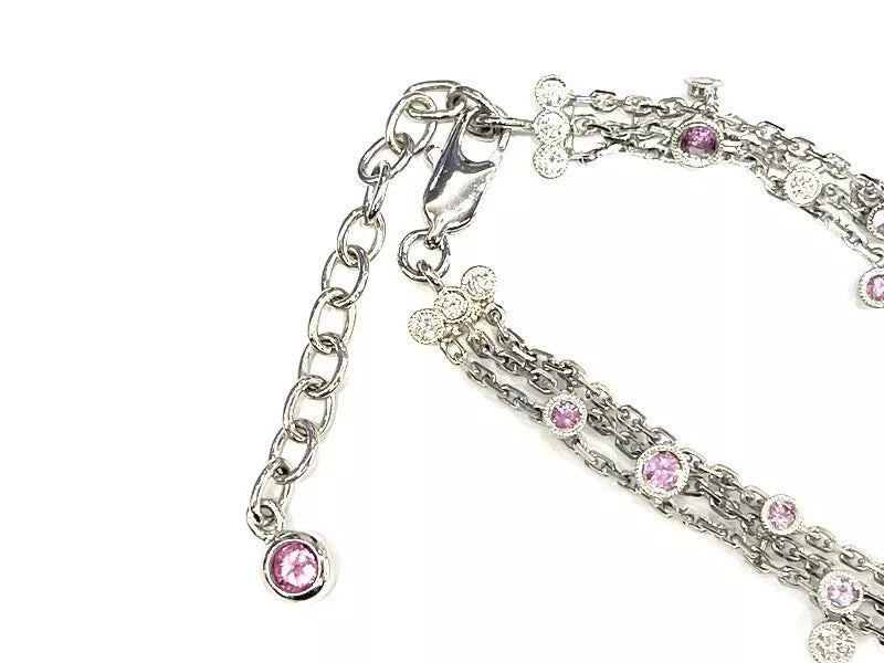 Diamond & Pink Sapphire 14K White Gold 3-Strand Necklace 6.50 Carats