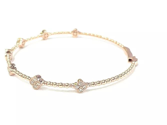 Diamond 14K Rose Gold - Yellow Gold & White Gold Flower Bangle Bracelet 0.45 Cts