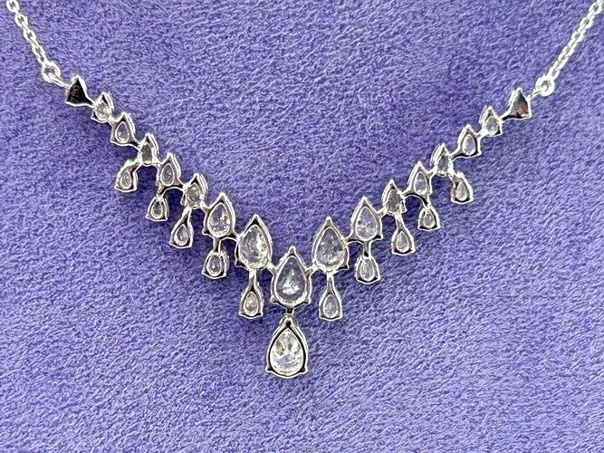 14K White Gold V-Shape Diamond Scatter Necklace 4.90 Carats