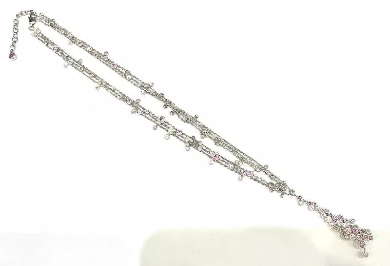 Diamond & Pink Sapphire 14K White Gold 3-Strand Necklace 6.50 Carats