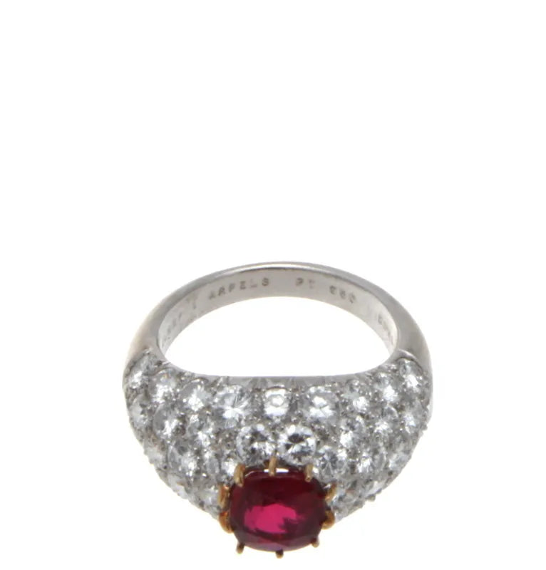 Van Cleef & Arpels Platinum, Natural Burma No Heat Ruby & Diamond Ring GIA