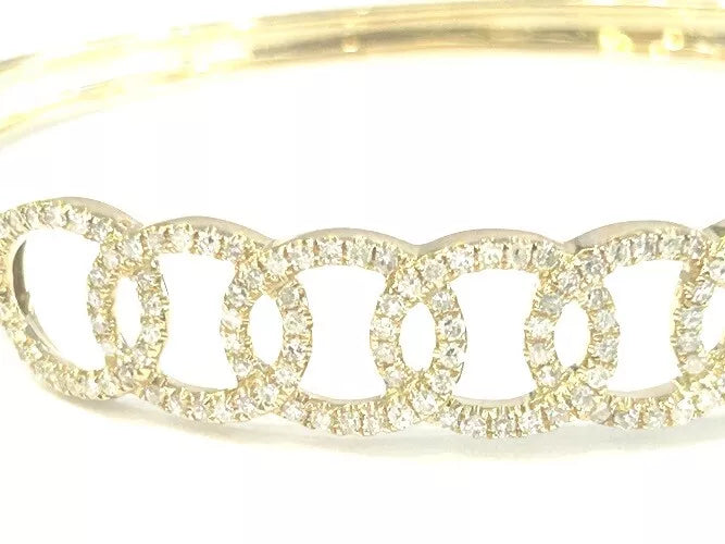 14K Yellow Gold Interlocking Circle Diamond Bangle Bracelet 1.06 Carats