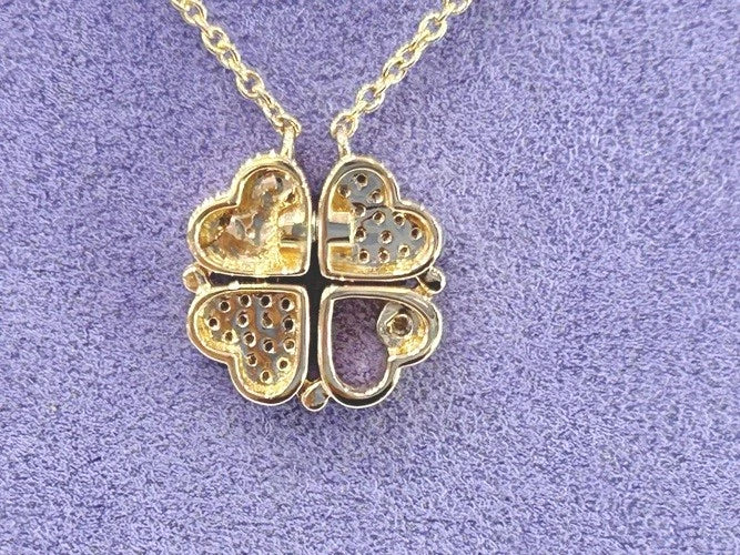 14KYG Four Leaf Clover Diamond Pendant Necklace 0.23CTS
