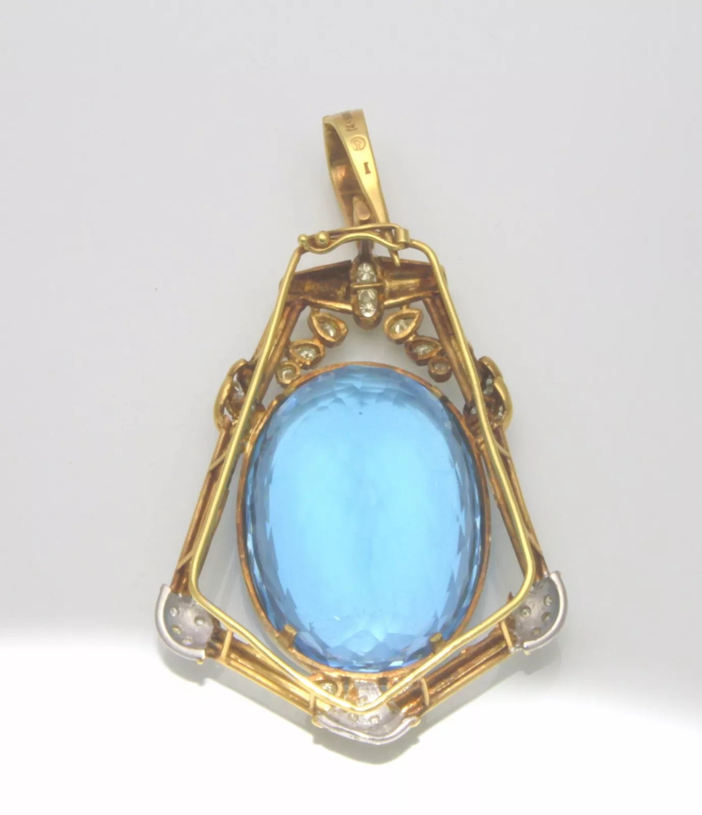 Estate Well Made 30mm Blue Topaz Diamond Pendant in 14K Yellow Gold 28.9 gram