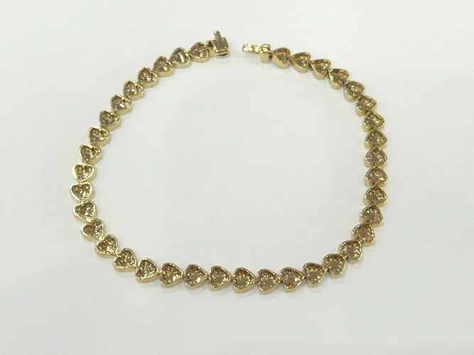 14K Yellow Gold Diamond Heart Tennis Bracelet 1.50 Carats