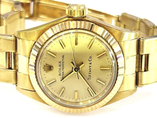 Rolex 14K Yellow Gold Oyster Perpetual Tiffany & Company Dial W/Box 6719
