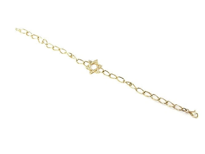14K Yellow Gold Diamond Star of David Chain Link Bracelet 0.30 Carats