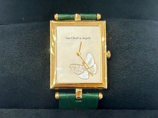 18K Yellow Gold Van Cleef & Arpels Lady Arpel Papillion Rectangular Watch HH3777