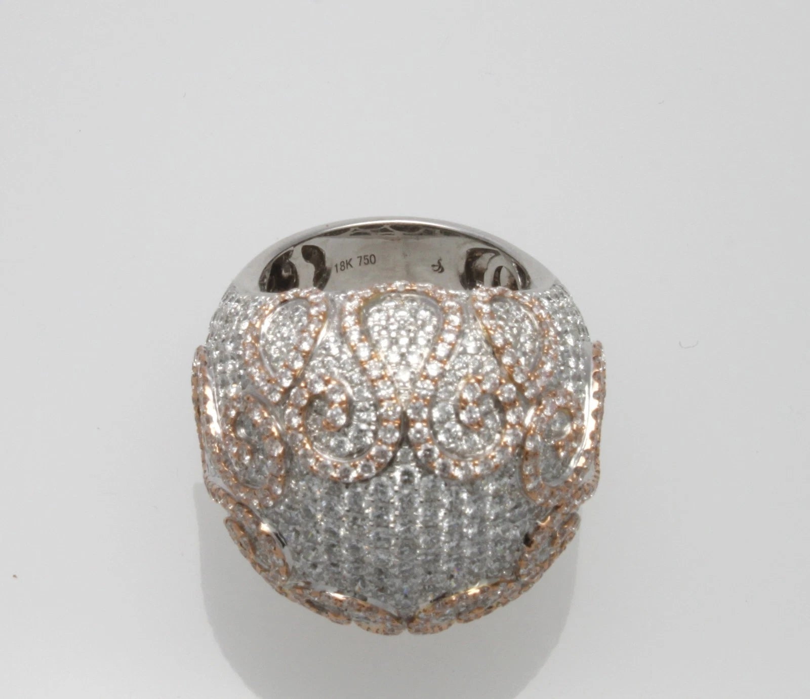 New 5.87 ctw. Diamonds 18k Rose/White Gold Fashion Dome Ring Size 6.5 18.52 gram
