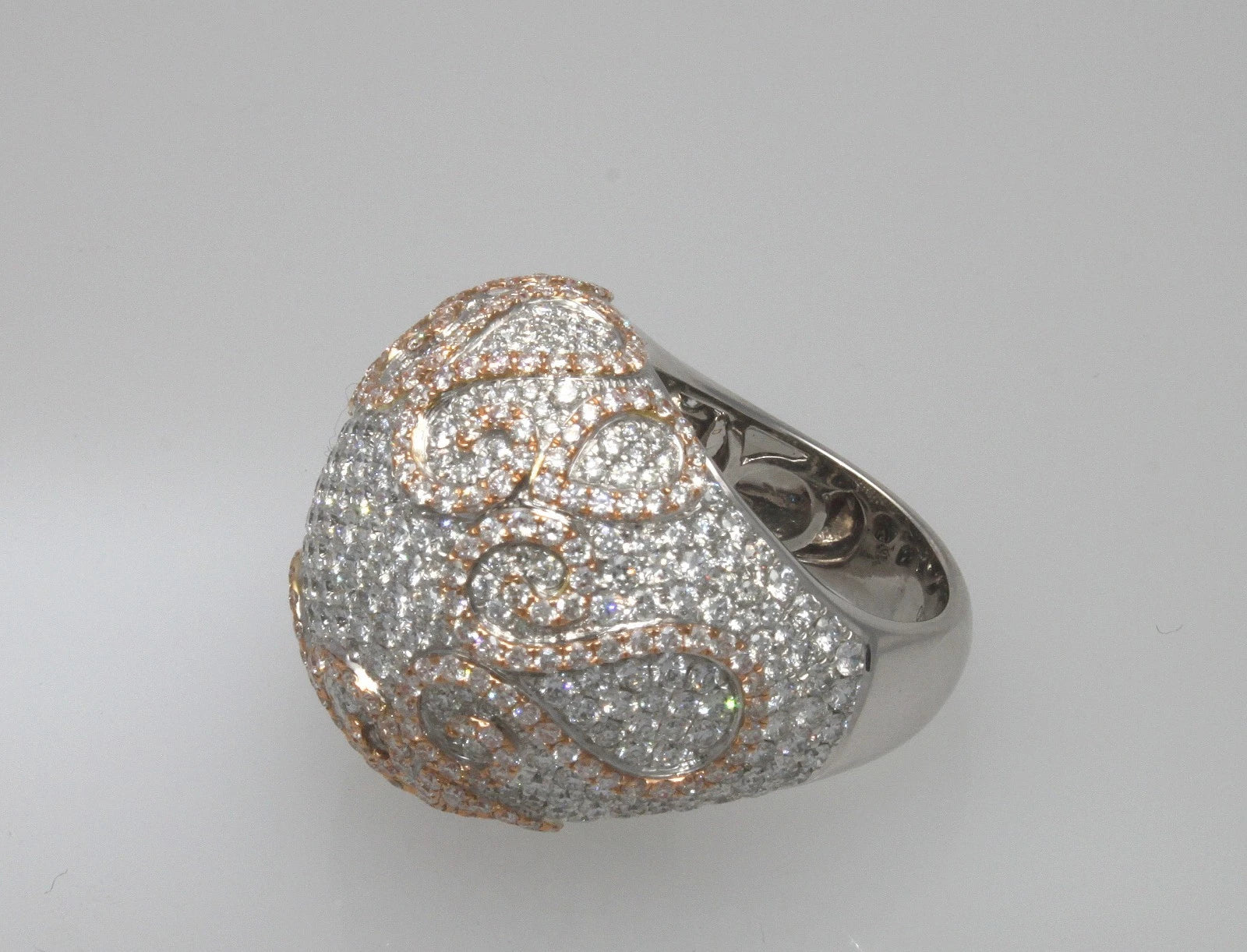 New 5.87 ctw. Diamonds 18k Rose/White Gold Fashion Dome Ring Size 6.5 18.52 gram