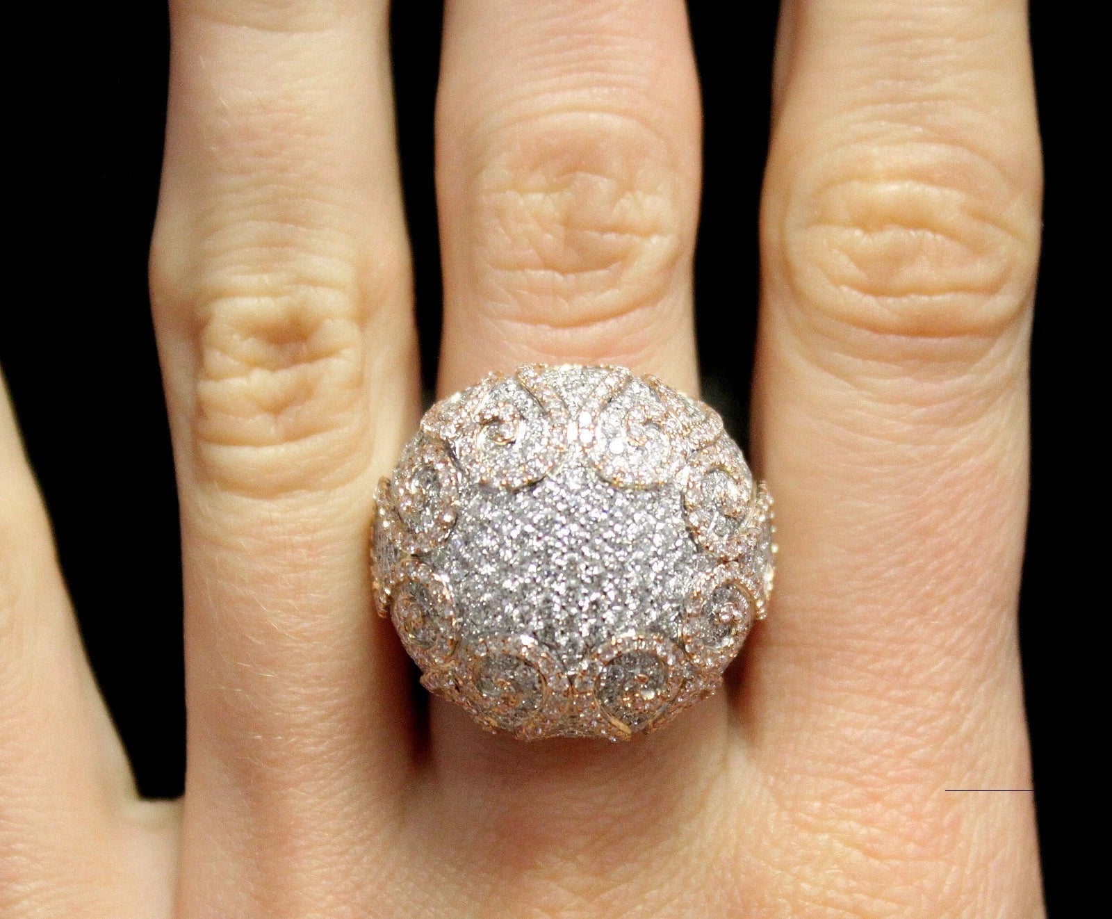 New 5.87 ctw. Diamonds 18k Rose/White Gold Fashion Dome Ring Size 6.5 18.52 gram