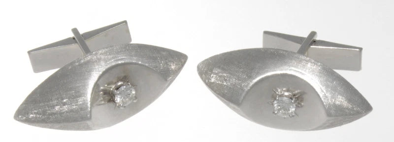 14K WHITE GOLD & DIAMOND VINTAGE CUFFLINKS 0.40 CTS