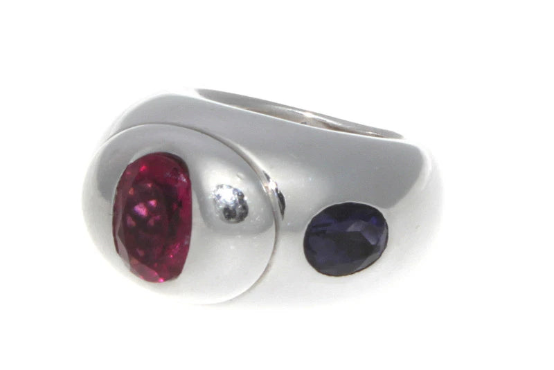 AUTHENTIC CHRISTIAN DIOR 18K WHITE GOLD RUBELLITE & TANZANITE RING 5.00 TCW.