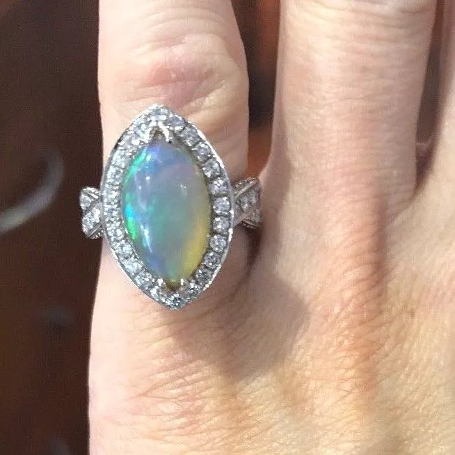 14k White Gold, Opal & Diamond Ring 6.85ctw