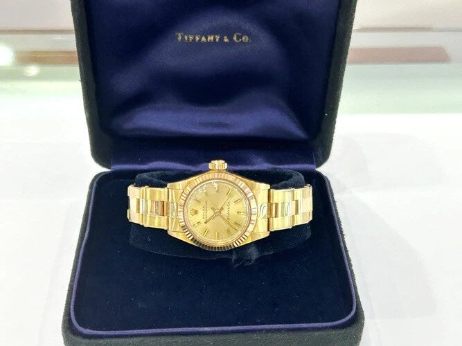 Rolex 14K Yellow Gold Oyster Perpetual Tiffany & Company Dial W/Box 6719