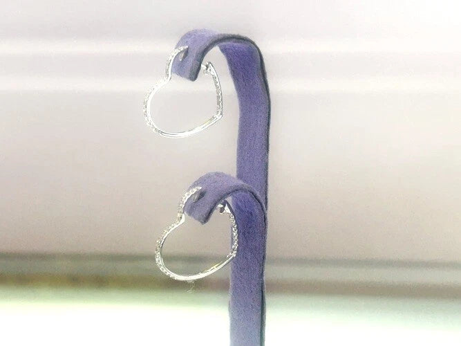 14K White Gold Diamond Heart Hoop Earrings 0.30 Carats