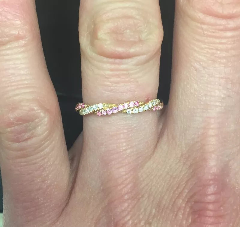 18K Rose Gold Diamond & Pink Sapphire Band Ring 0.25 Cts.