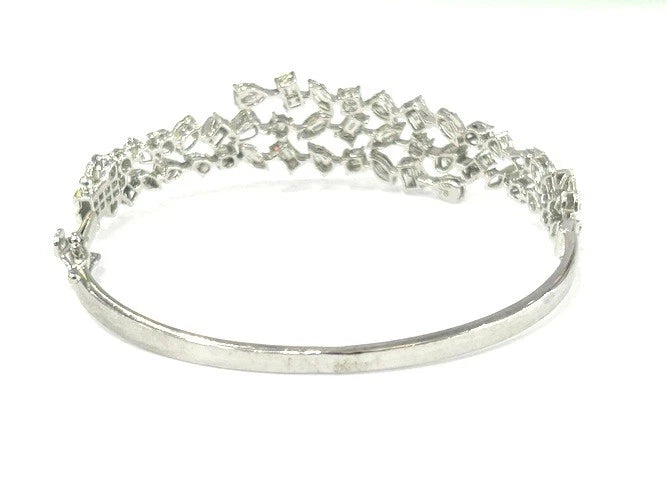 18K White Gold Triple Row Multi-Cut Diamond Bangle Bracelet 2.07 Carat TW