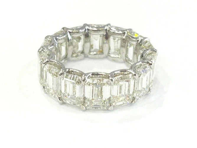 18K White Gold Emerald Cut Diamond Eternity Band 14.03 Carat Total Weight W/GIA