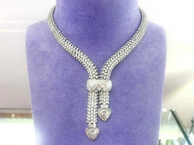 18K White Gold Diamond Lariet Rope Necklace 63.00-70.00 Carat Total Weight