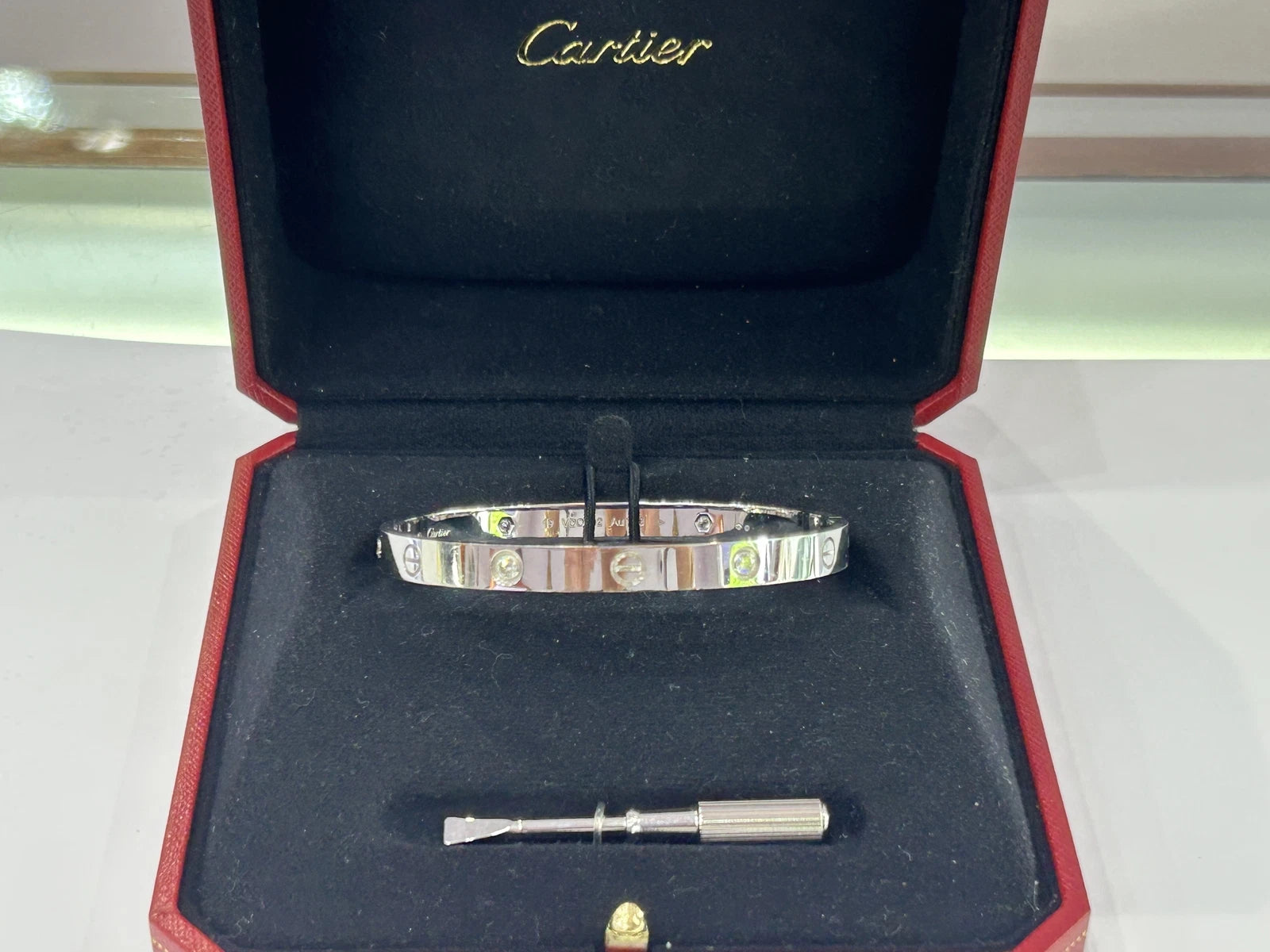Cartier 18K White Gold Love Bracelet Classic Model 4 Diamonds with Box & Papers