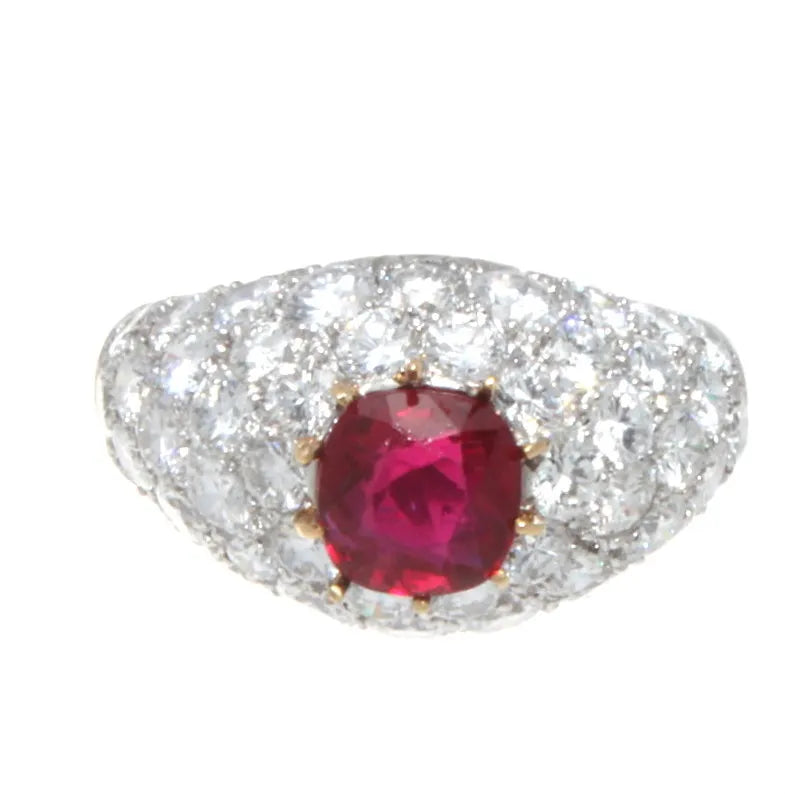 Van Cleef & Arpels Platinum, Natural Burma No Heat Ruby & Diamond Ring GIA