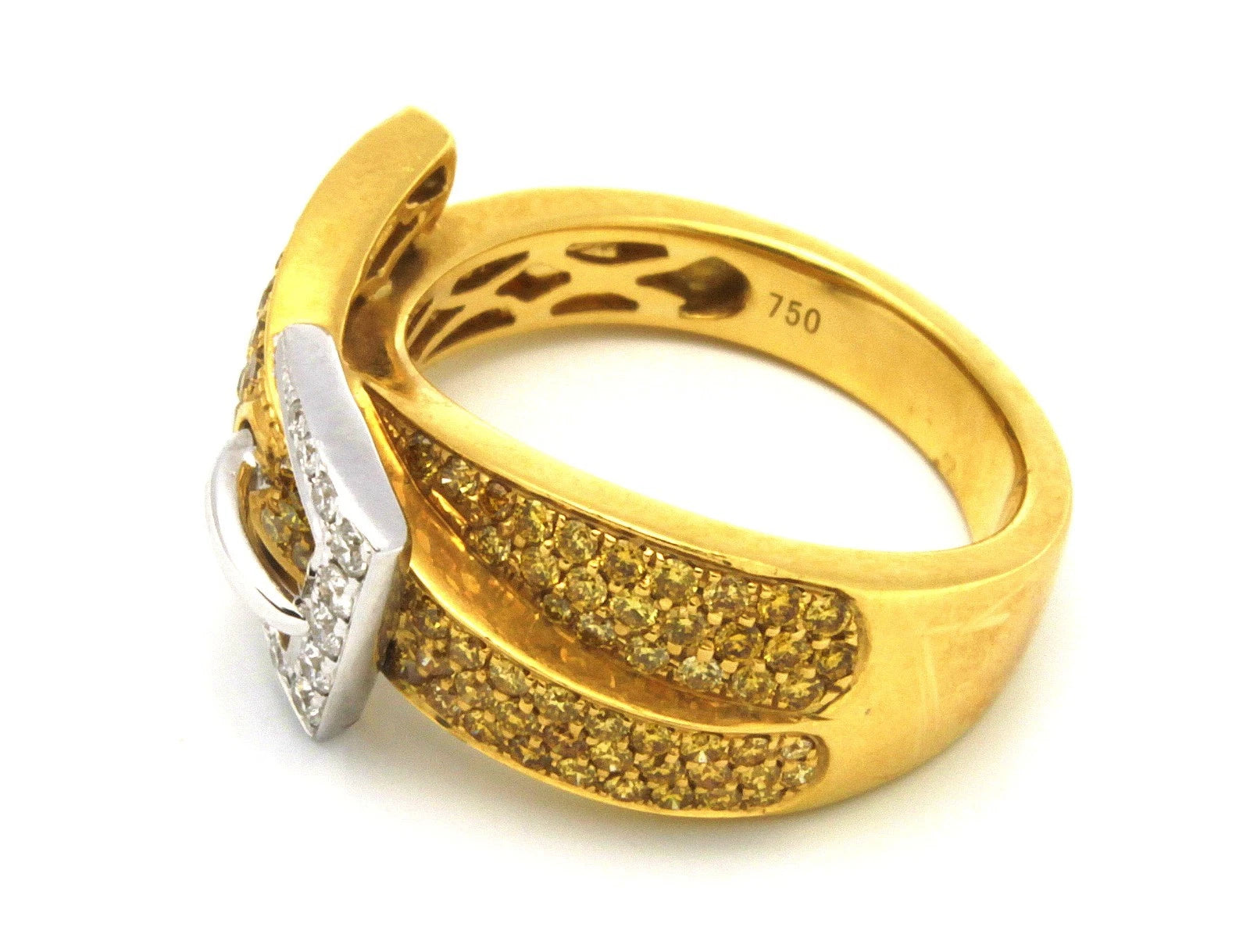 New 18k Yellow & White Gold Diamond Belt Buckle Band Ring Sz 6.5 8.85g