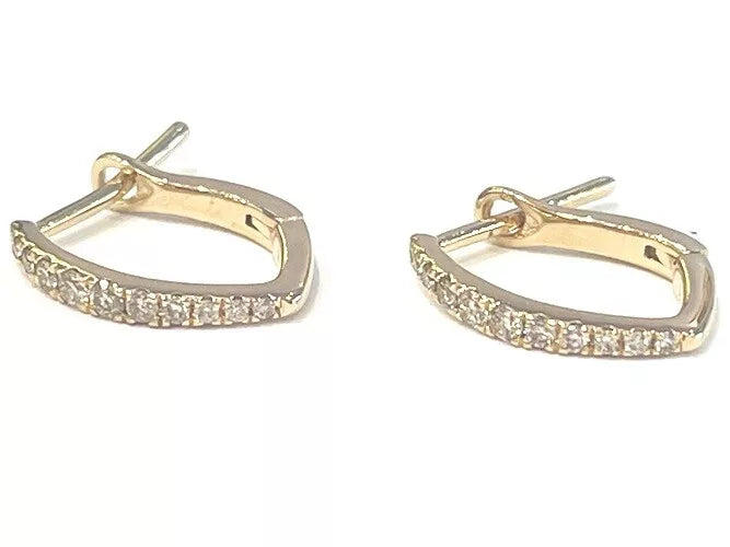 14K Yellow Gold Diamond V Shape Huggie Hoop Earrings 0.20 Carats