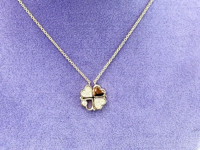 14KYG Four Leaf Clover Diamond Pendant Necklace 0.23CTS