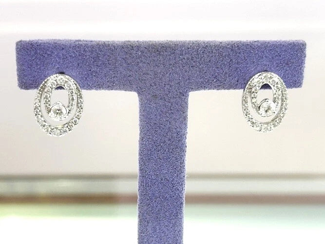 14K White Gold Diamond Double Circle Stud Earrings 1.00 Carats