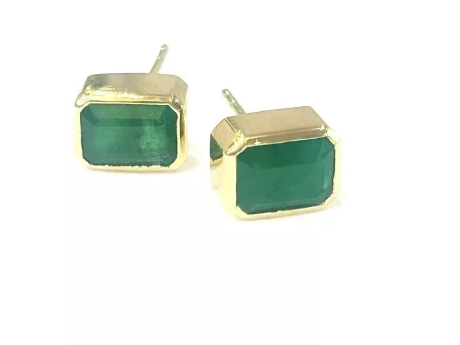 18K Yellow Gold Emerald Cut Emerald Bezel Studs 1.96 Carats