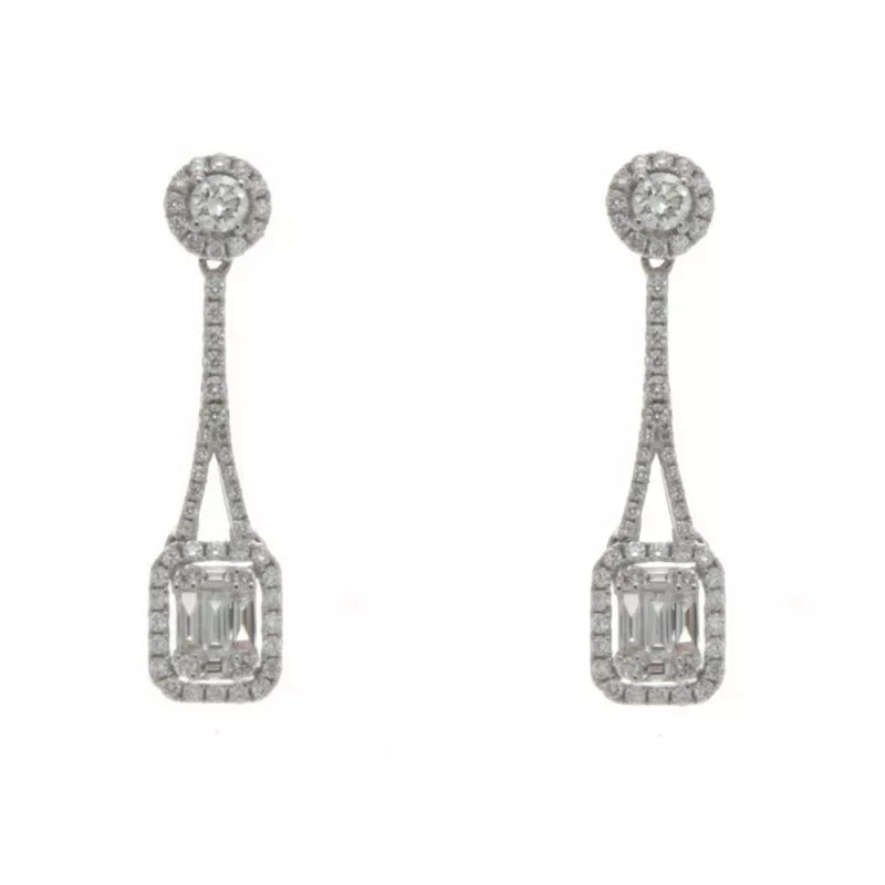 New 18k White Gold & Diamond Drop Earrings 1.00 Tcw.