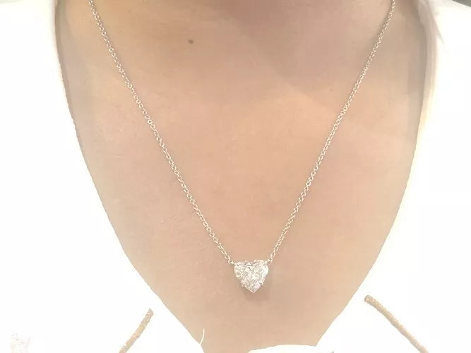 18k White Gold Heart Diamond Pendant Necklace 3.49Cts with EGL