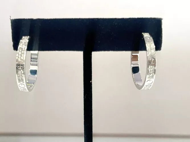 Cartier 18K White Gold Love Diamond Earrings 0.51 Carats Box & Papers