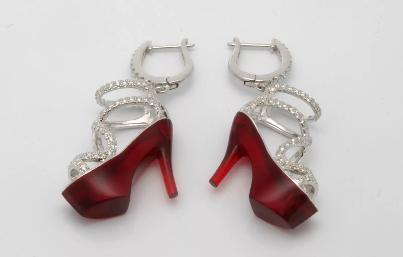 New 8.82 ctw. Diamonds Resin Drop Heels Earrings Solid 18k White Gold 7.54 gram