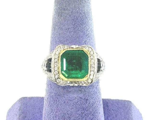 18K White & Yellow Gold Natural Columbian Emerald & Diamond Ring 2.47 Carats