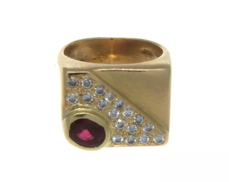 18K Yellow Gold, Garnet & Diamond Ring 1.25 Tcw. 15.21 Grams