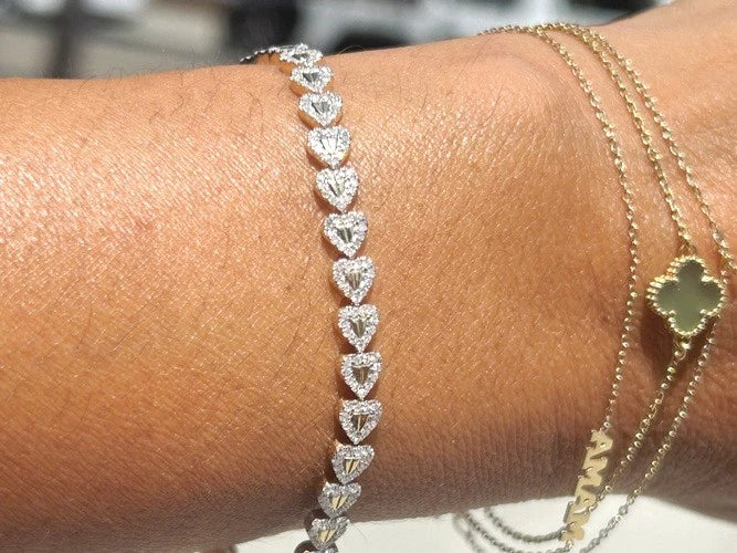 14K Yellow Gold Diamond Heart Tennis Bracelet 1.50 Carats