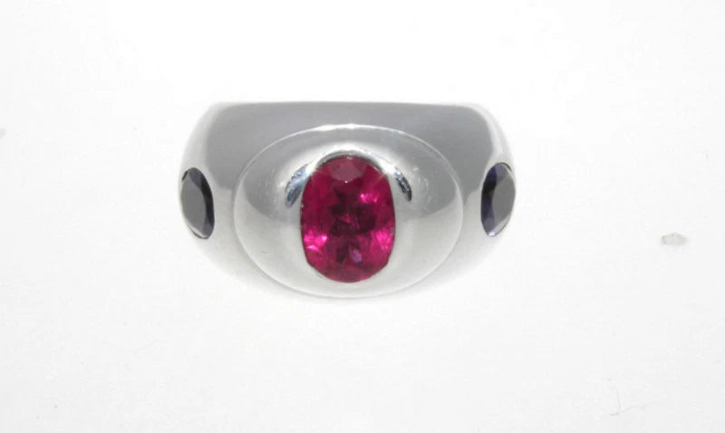 AUTHENTIC CHRISTIAN DIOR 18K WHITE GOLD RUBELLITE & TANZANITE RING 5.00 TCW.