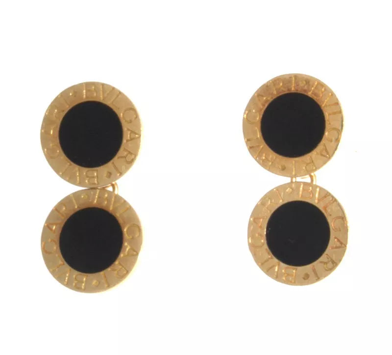 Bvlgari Bulgari 18K Yellow Gold Black Onyx Round Chain Cufflinks 12.58 Grams